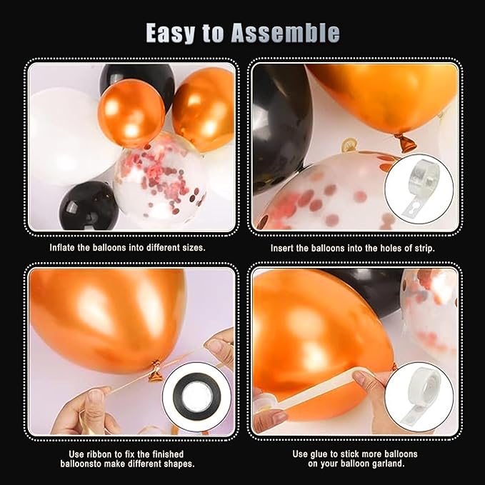 Orange and Black Balloons Arch Kit,130 pcs Black Latex Balloons,Different Sizes Orange Balloons for Halloween Party,Graduation Decorations