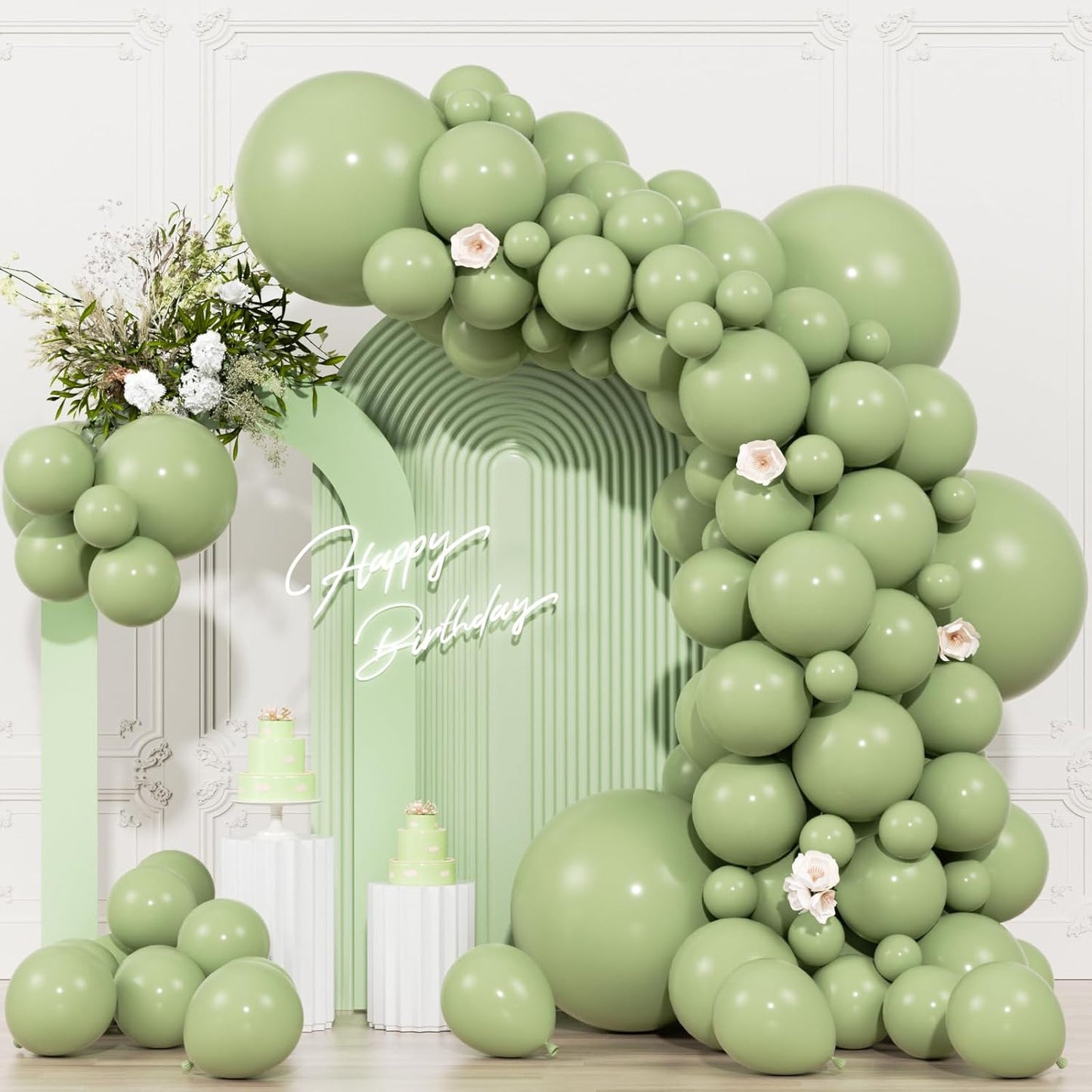 104pcs Sage Green Balloons - 18/12/10/5 Inch Neutral Green Latex Balloons Garland Arch Different Sizes Pack for Boho Wedding, Baby Showers,Bridal Shower, Birthday Party Decor