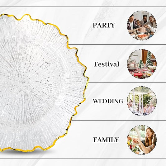 MAONAME 13" Clear Charger Plates, Round Reef Chargers for Dinner Plates, Plastic Plate Chargers for Table Setting, Wedding Decor, Set of 8