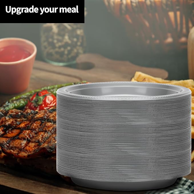 Hanna K. Signature Silver Plastic Plates 7 Inch - 600 count - Plastic Solid Round Party Plates For Weddings, BBQs, Birthday Plates - Disposable Silver Plates - Plastic Dessert Plates