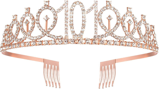 BRT Bearingshui 101th Birthday Sash and Tiara for Woman, Rose Gold Birthday Sash Crown 101 Fabulous Sash and Tiara for Woman, 101th Birthday Gifts for Happy 101th Birthday Party Favor Supplies