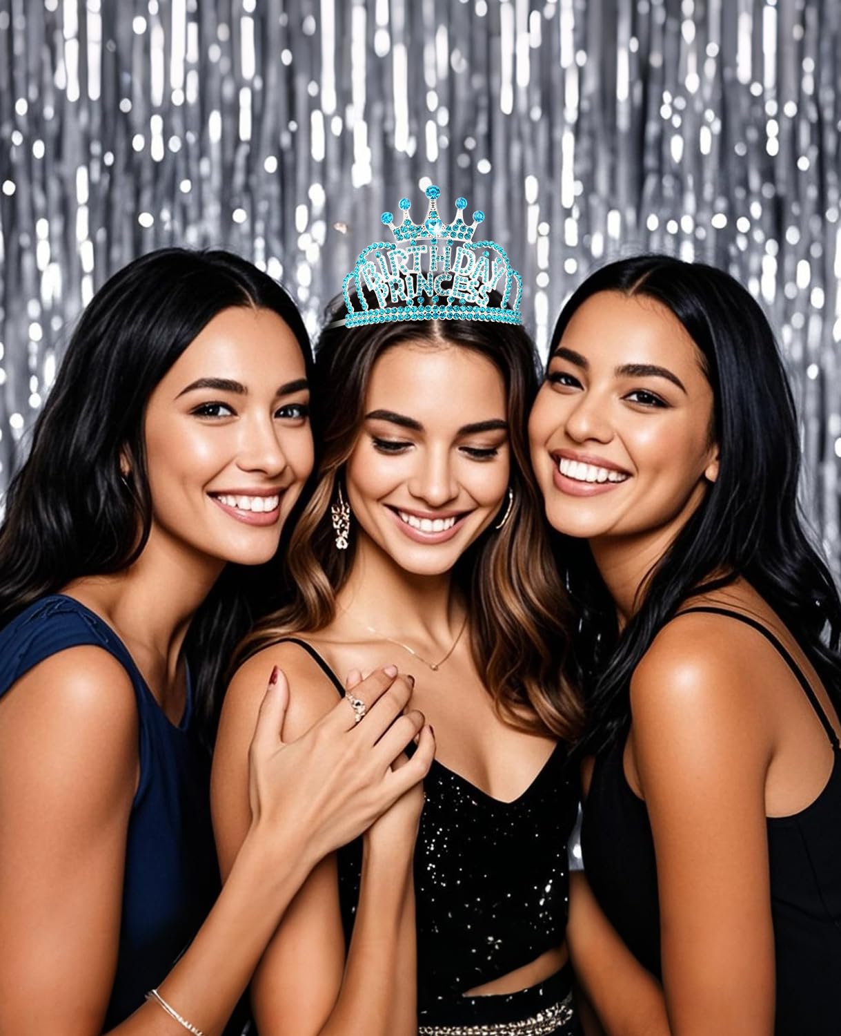 Wecoe Birthday Crown Blue Princess Rhinestone Tiara with Combs Happy Birthday Party Favors Pink Decorations 16th 18th 21st 25th Gifts for Her