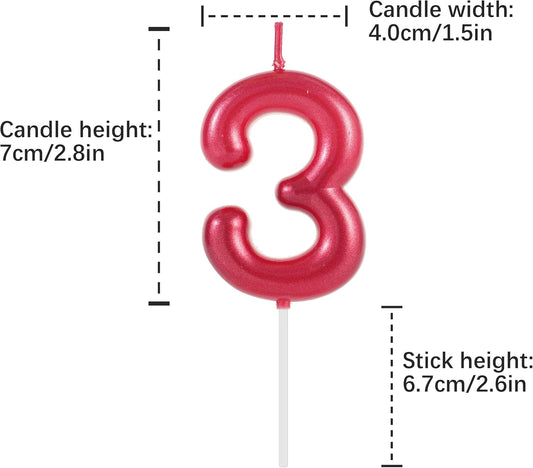 Red Number 3 Birthday Candles, Cake Toppers for Birthday/Baby Shower/Anniversary/Wedding Party Celebrating/Decorating. (Red Number 3)