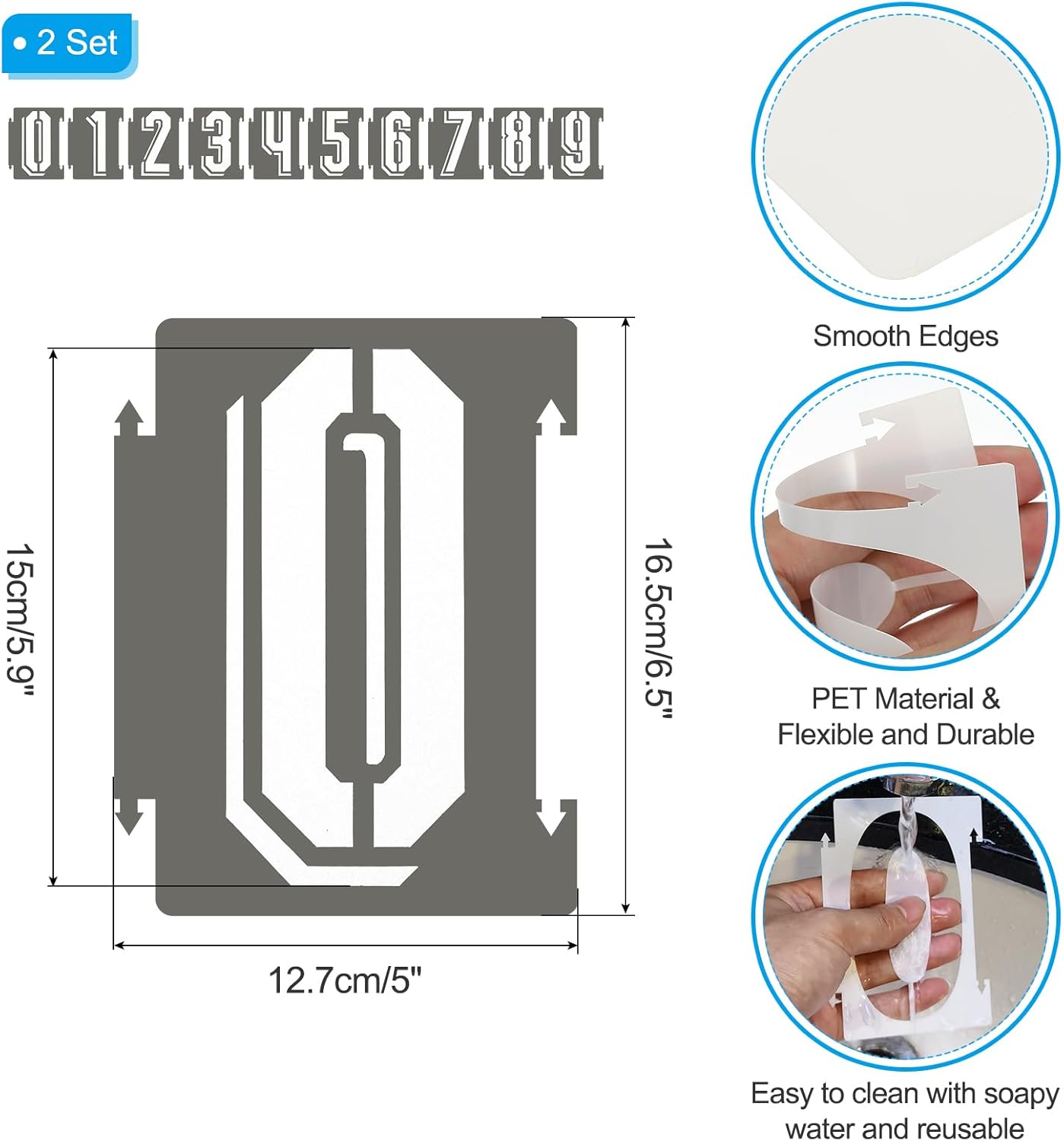 PATIKIL 20Pcs 6 Inch Large Number Stencils, 0-9 Address Number Stencil, Reusable Plastic Digital Templates for Crafts Drawing Wood Templates White
