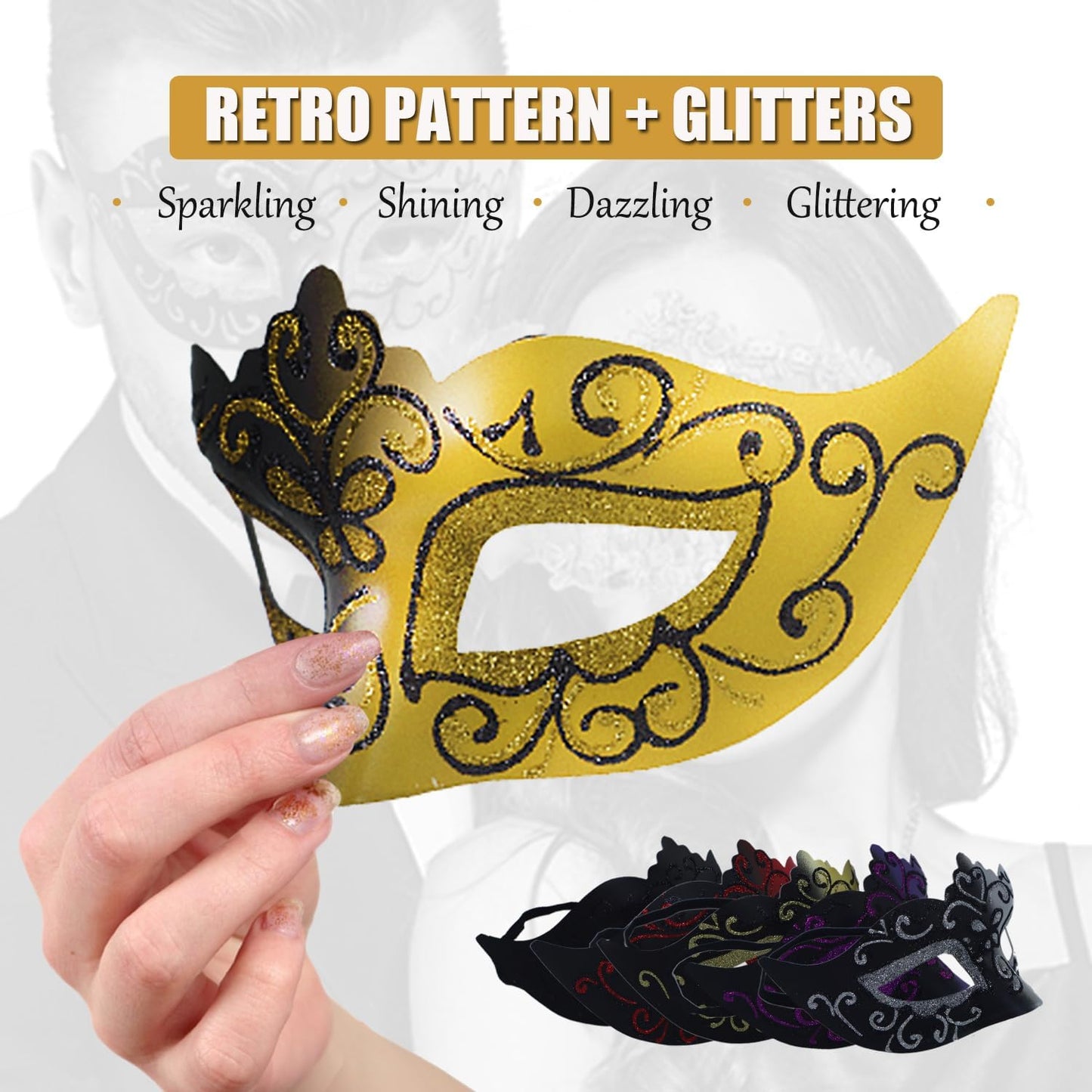 MYMENU Masquerade Mask for Women Couple Masquerade Mask for Men Shiny Venetian Mask Halloween Mask for Party Prom
