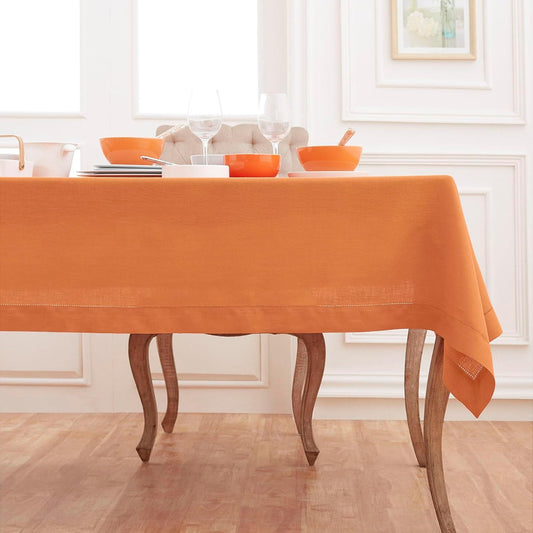 Solino Home Linen Tablecloth 60 x 132 Inch - Classic Hemstitch 100% Pure Linen Pumpkin Table Cloth for Rectangle Tables - Machine Washable Tablecloth for Fall, Autumn, Halloween, Thanksgiving