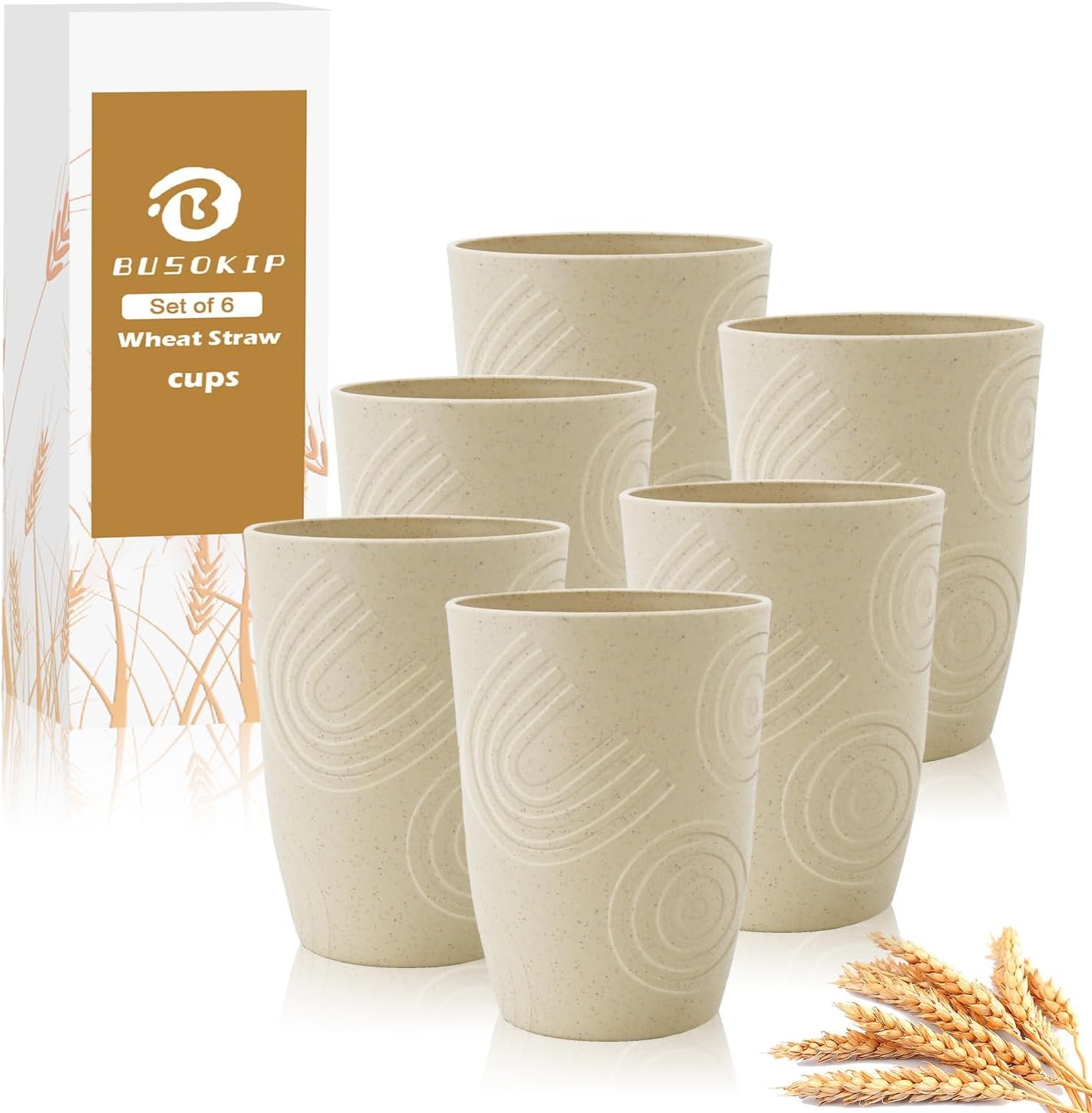 12 oz Wheat Straw Cups Set of 6, Alternatives to Plastic Cups Reusable, Unbreakable Water Cups, Dishwasher Safe Kitchen Cup, Small Water Cups for Kitchen (Beige)