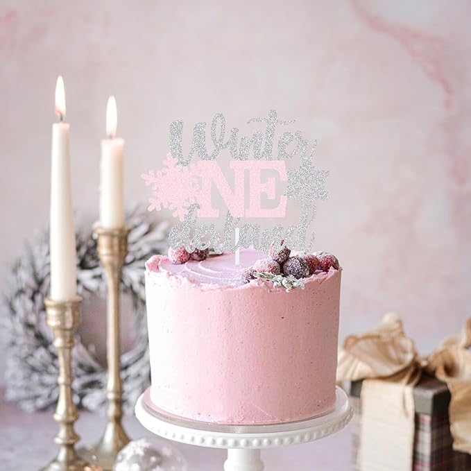 Winter Onederland Cake Topper Snowflake First Birthday Party Decoration Baby Holiday Supplies Silver Pink
