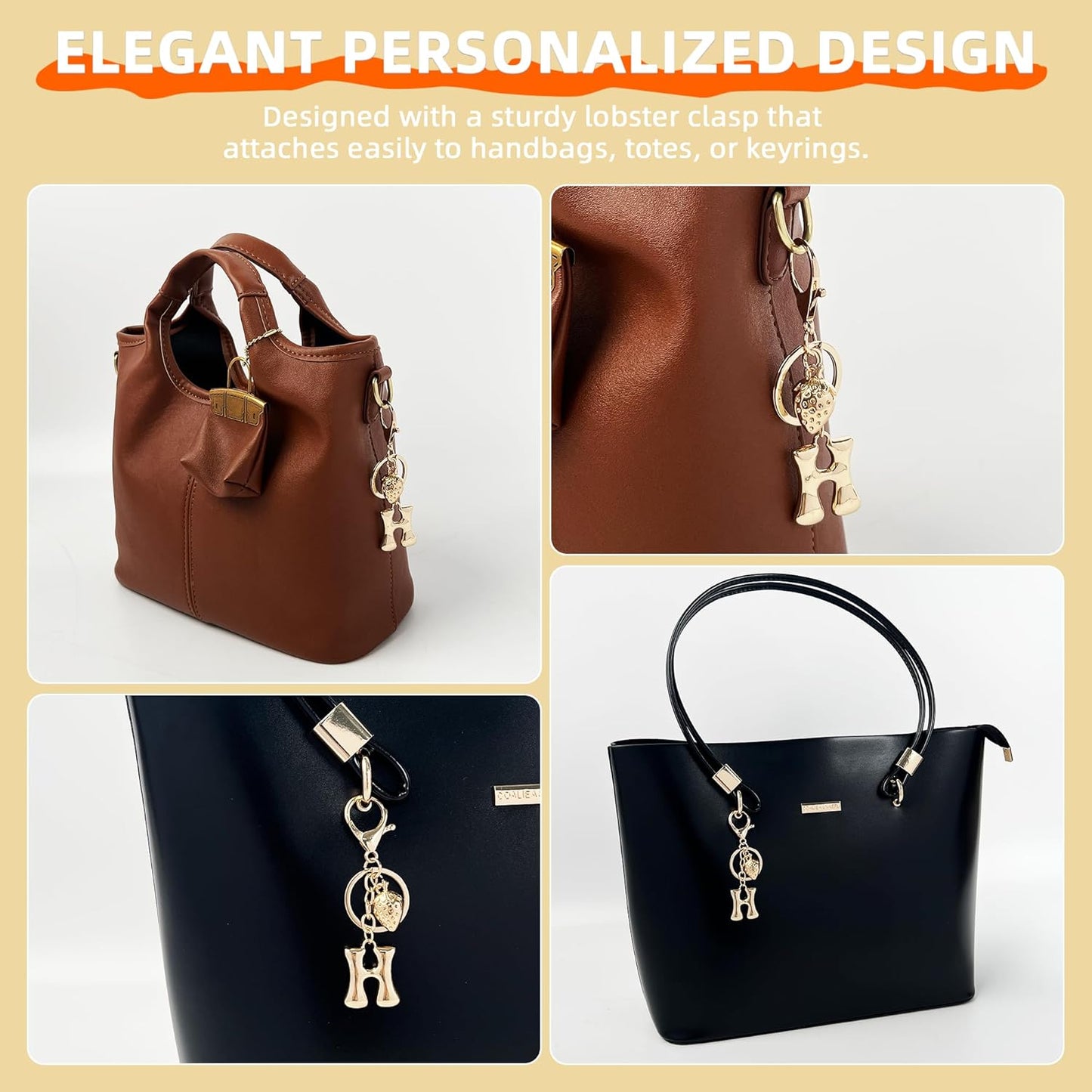 Gold Bubble Heart Initial Bag Charms for Handbags – Cute Initial Letter Keychain for Women, Purse Charms, Gold Gift