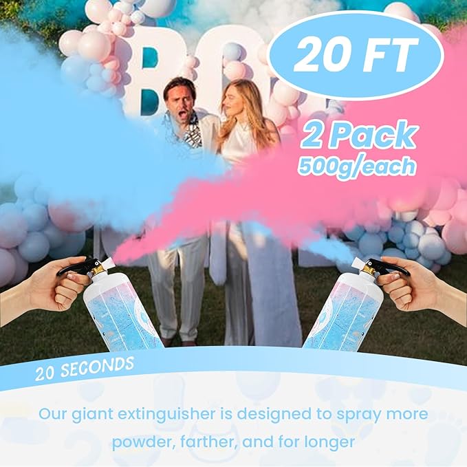 Gender Reveal Fire Extinguisher Smoke Powder for Gender Reveal Decorations 2Pack Large Gender Reveal Extinguisher Colored Powder with Biodegradable Power Color for Baby Gender Reveal Party Ideas