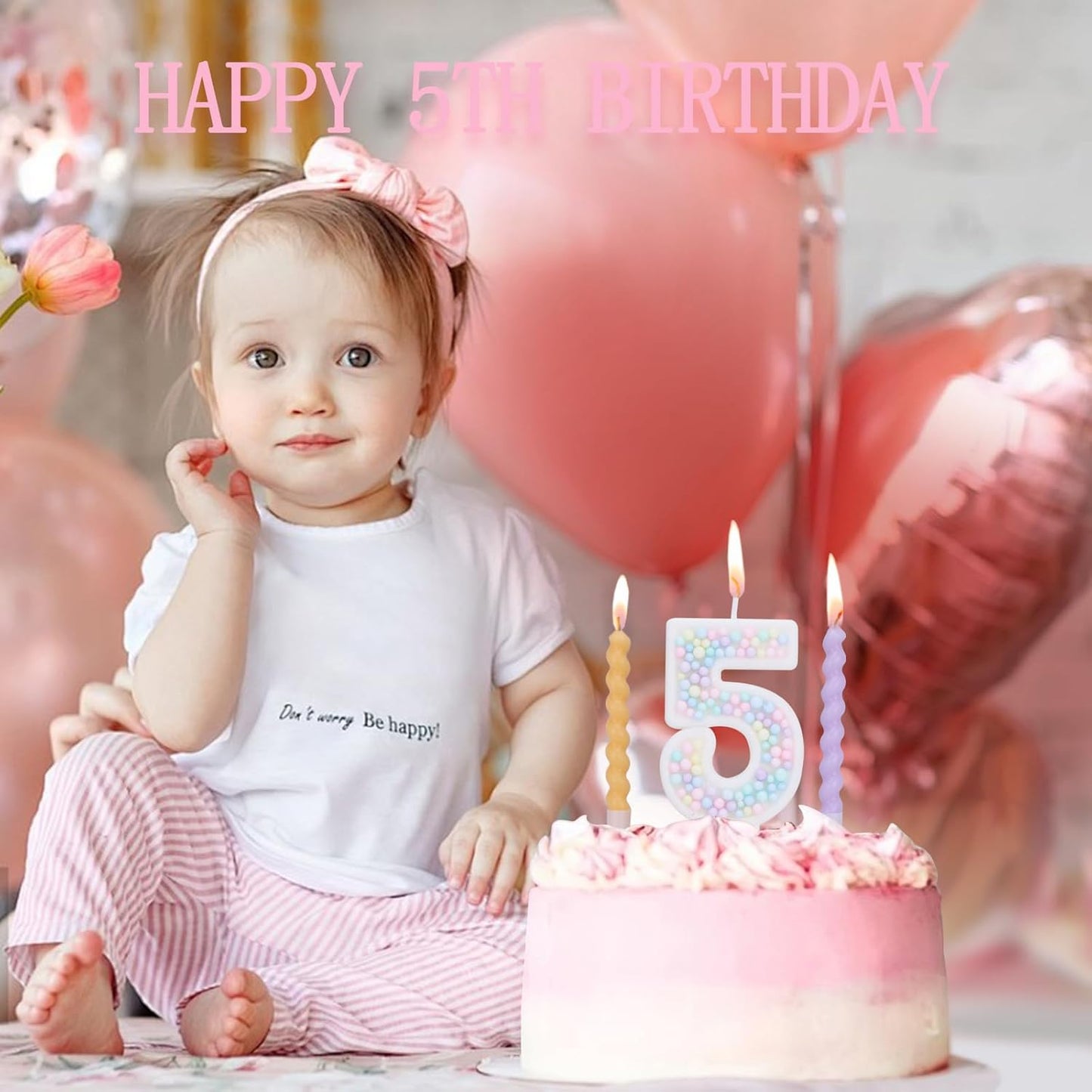 Number 5 Birthday Candles for Cake with 16 Pieces Spiral Candles with Macaron Pastel Rainbow Pink Cake Toppers for Girls Happy Birthday Party Decorations