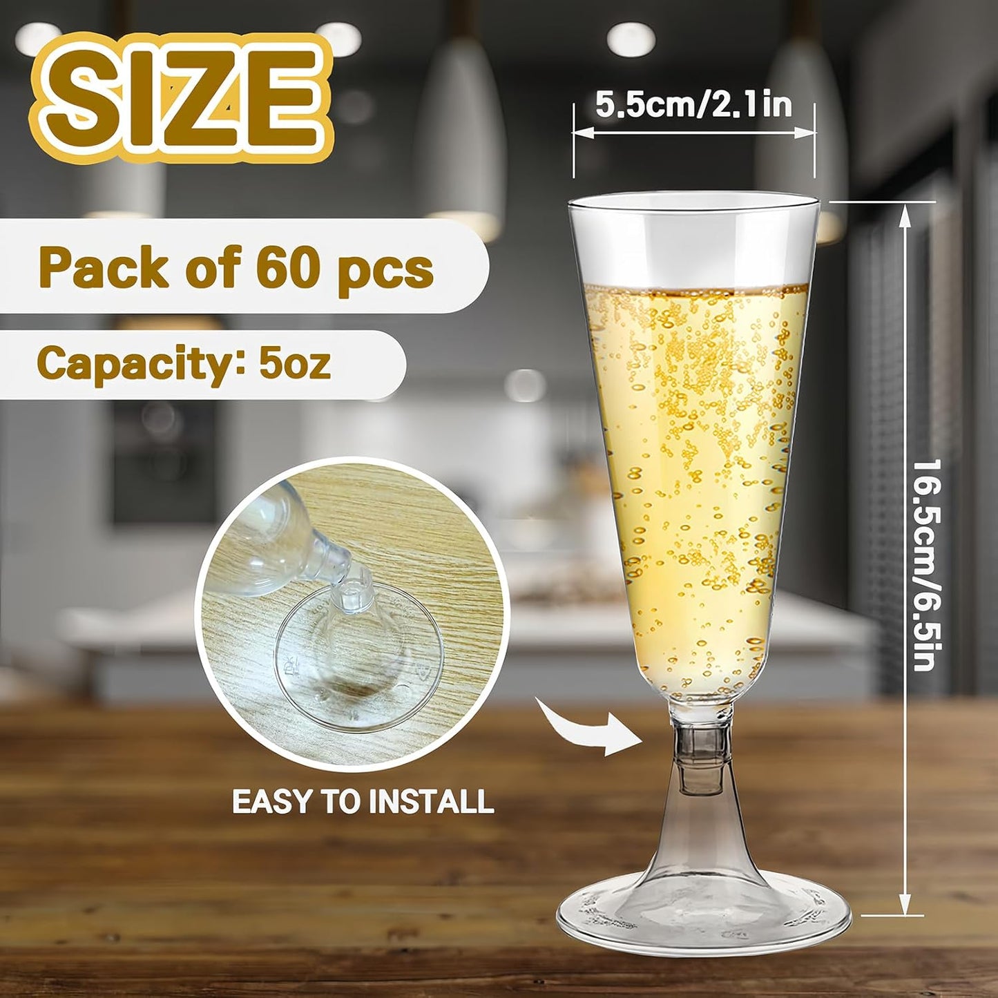 Disposable Plastic Champagne Flutes,60 Pack Clear Mimosa Champagne Glasses,5.5 Oz Wine Glasses Cups for Wedding Celebration New Year Christmas Birthday Graduation Party Supplies