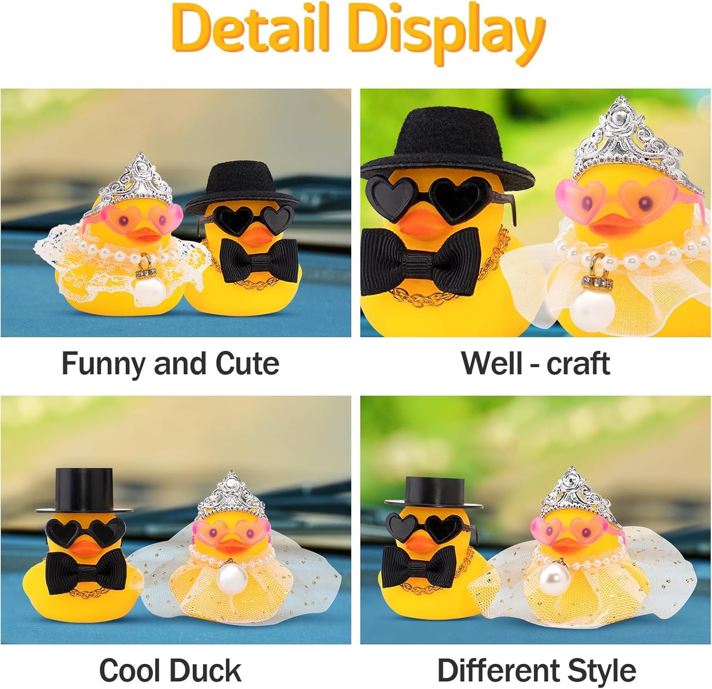 wonuu Pair Set of 2 Bride and Groom Rubber Ducks for Wedding Favors, Party Favors, Ceremony Gift Set, Marriage Souvenir, Marry Blessings, Aniversary Present, White Dress&Soft Top Hat