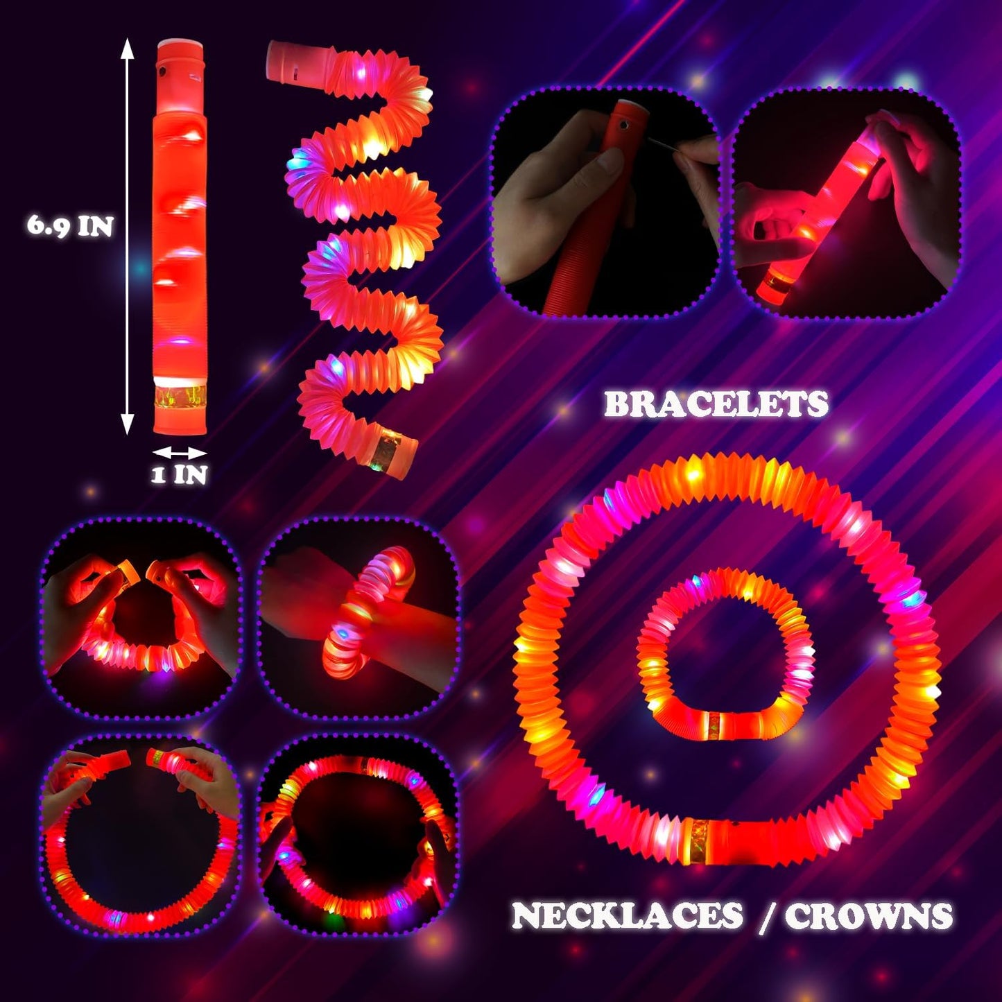 24 PCS Red Glow Sticks Party Favors for Kids, Christmas LED Light Up Necklaces Bracelets Accessories for Toddlers, Glow New Year Eve Party Supplies Birthday Dance Camping Decorations for Boys Girls
