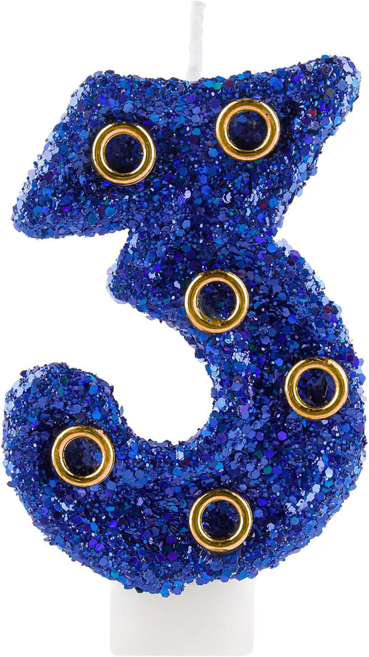 Blue Gold Rings Hedgehog Themed Birthday Candle, Number 3 Candle Cake Topper, Character Cartoon Theme for Boys Girls Birthday Party Decorations Supplies