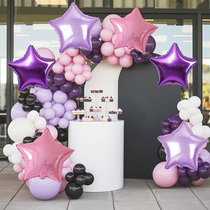 Purple Pink Star Foil Balloon, 10PCS Foil Stars Shape Balloons, 18 Inch Metallic Pink and Purple Stars Balloons for Helium Pentagram Balloon for Girls Birthday, Butterfly, Anniversary Party Decoration