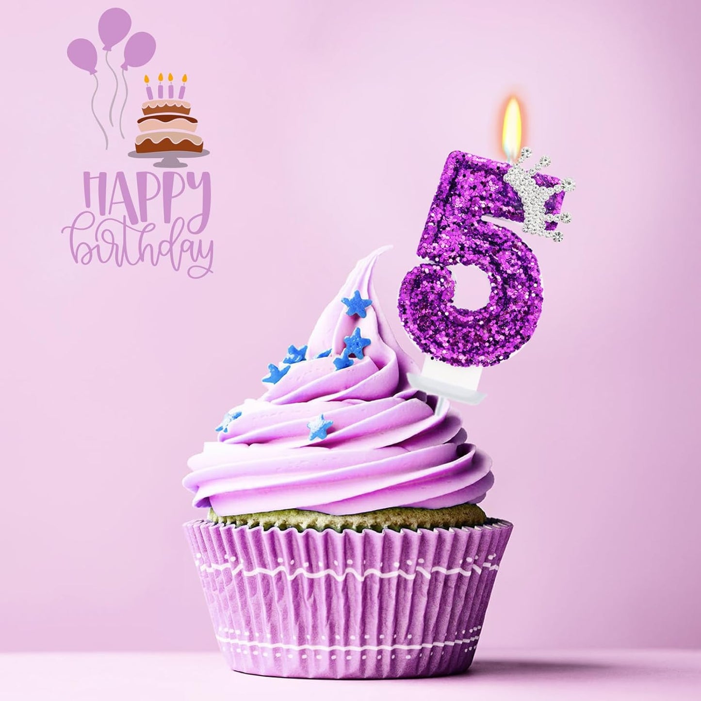 Birthday Candle for Cake, Crown Purple Number Candles, 2.76 inch Cake Topper Decoration for Birthday Party (Number 5)
