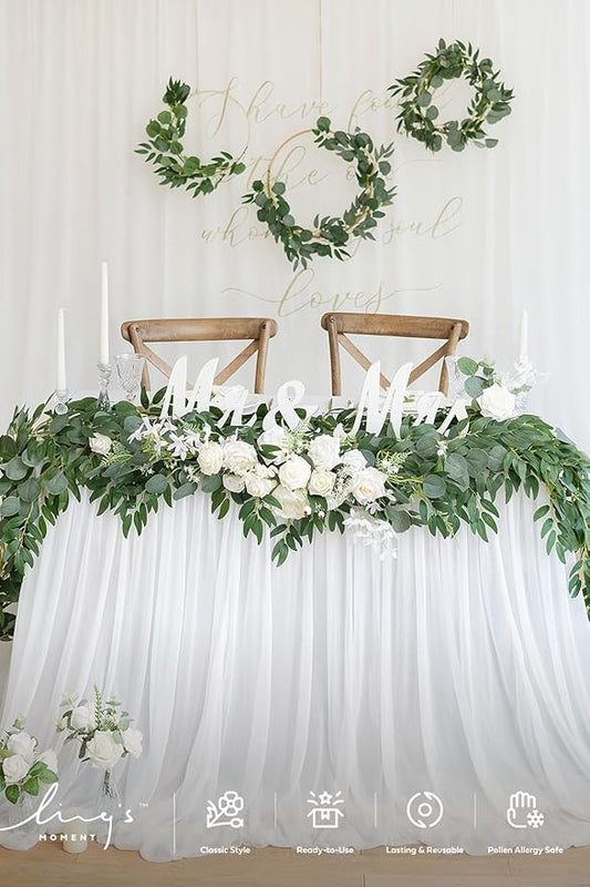 Ling's Moment Eucalyptus Garland for Table, 5.9ft Green Fake Eucalyptus Wreaths with Willow, 2pcs Real Touch Leaf Garland for Wedding Centerpieces Arch Rehearsal Dinner Bridal Shower