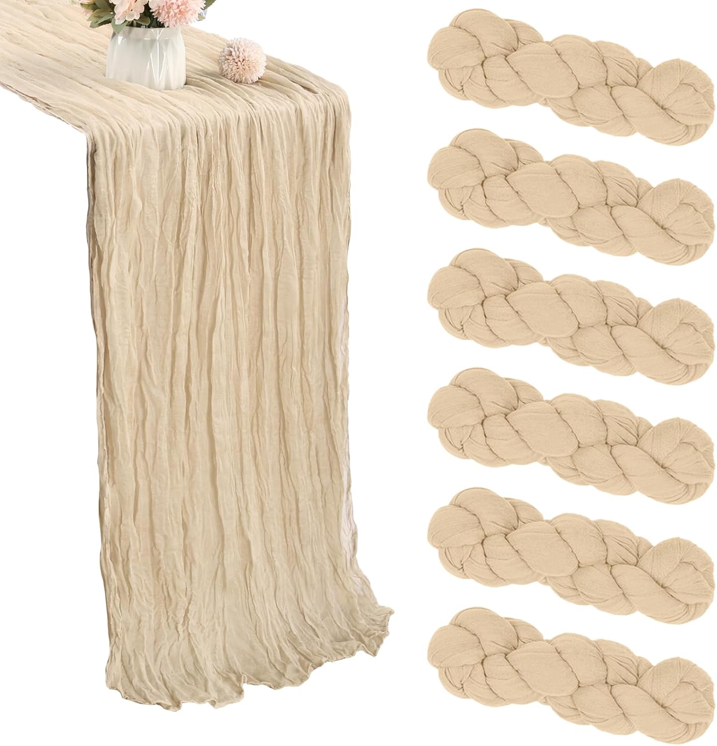6 Pack 10FT Beige Cheesecloth Table Runner 35x120 Inch Gauze Rustic Boho Fall Table Runner Cheese Cloth for Thanksgiving Wedding Decor Birthday Party Bridal Baby Shower Table Centerpiece Decoration