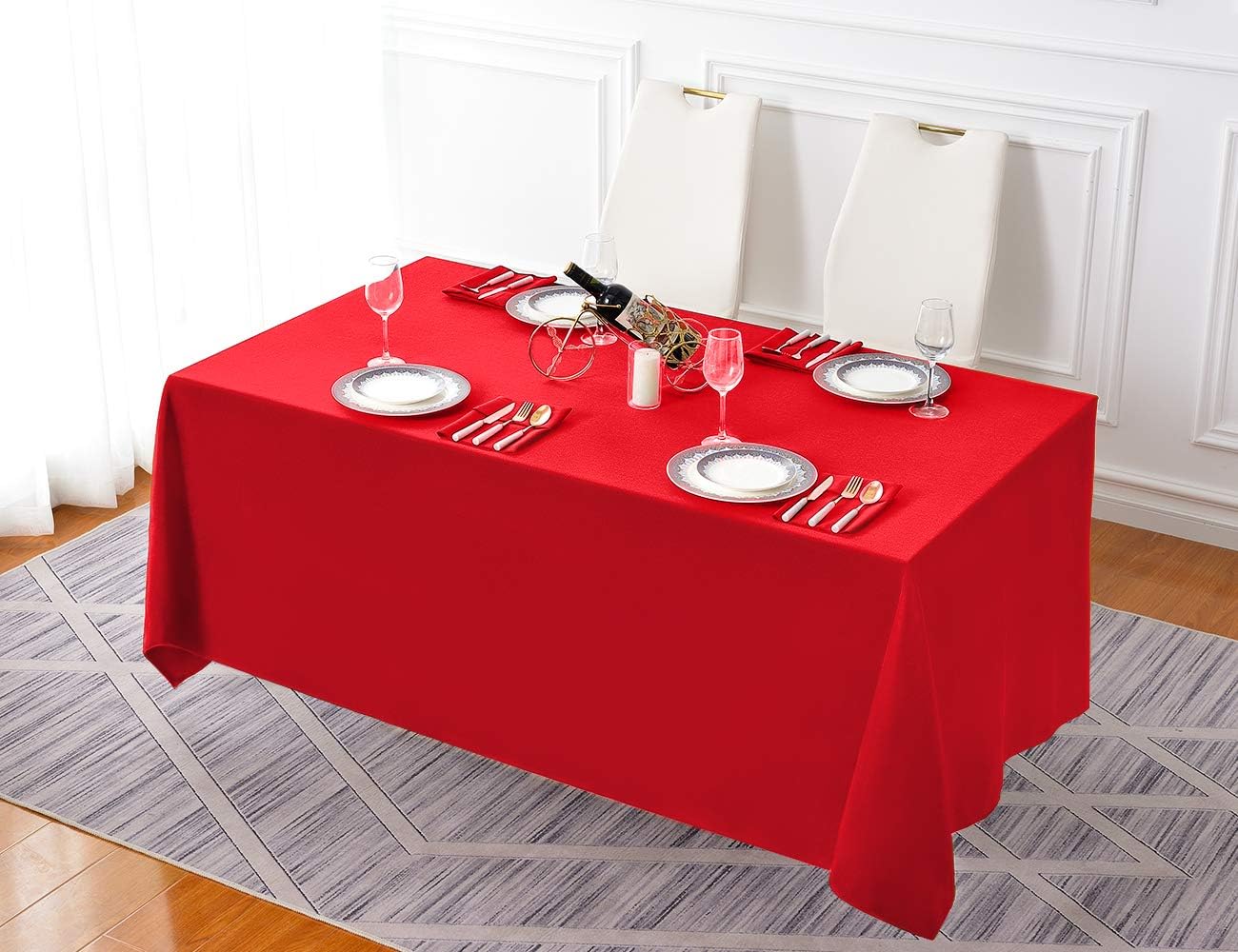 Surmente Red Christmas Tablecloth 90 x 132-inch Rectangular Polyester Table Cloth for Weddings, Banquets, or Restaurants