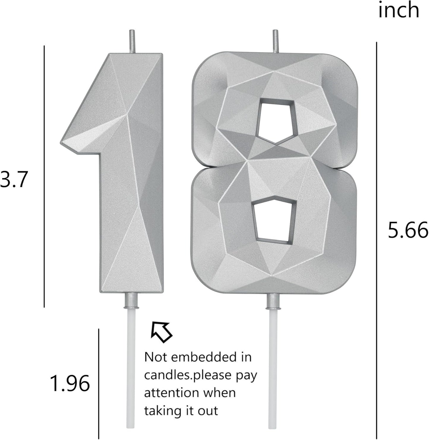 DERVENTA Birthday Candle Big Number 3D Silver 3.7 inch Party Celebration Anniversary Decoration Cake Topper 1 Piece (Number 18 Silver)