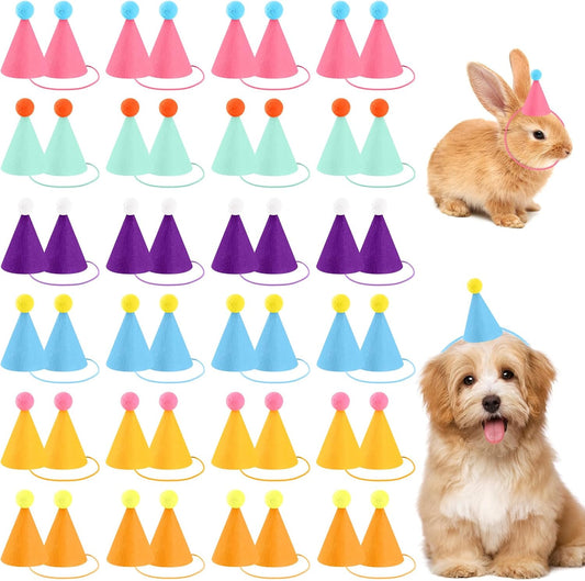 48 Pcs Mini Party Hats for Stuffed Animals, Birthday Party Cone Hats for Dolls Dog Cat Rabbit Puppies, Assorted Animal Birthday Decorations and Holiday Accessories