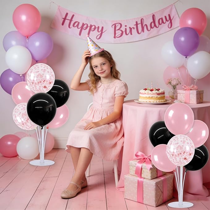 TONIFUL 4 Set Black Pink Balloon Centerpieces for Table,Balloon Stand Kit for Party Decor Sweet 16 18 21st 30 40 50 60 70th Birthday Decorations Anniversary Bridal Shower Graduation Decorations 2026