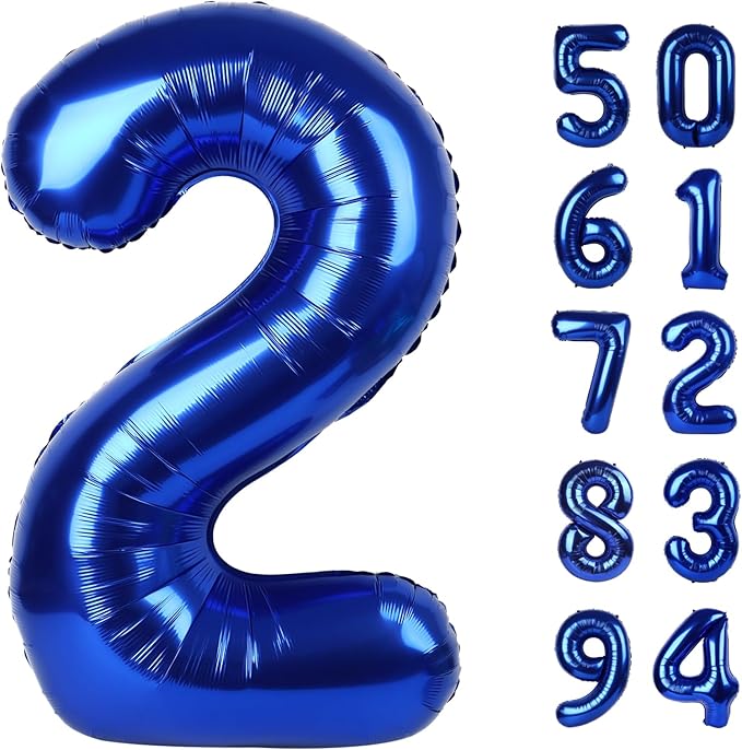 Night Blue 2 Balloon, Number Balloons 40 Inch, 2nd Balloon Number Birthday Decorations, Second Two Birthday Party Supplies, Number 2 Balloon
