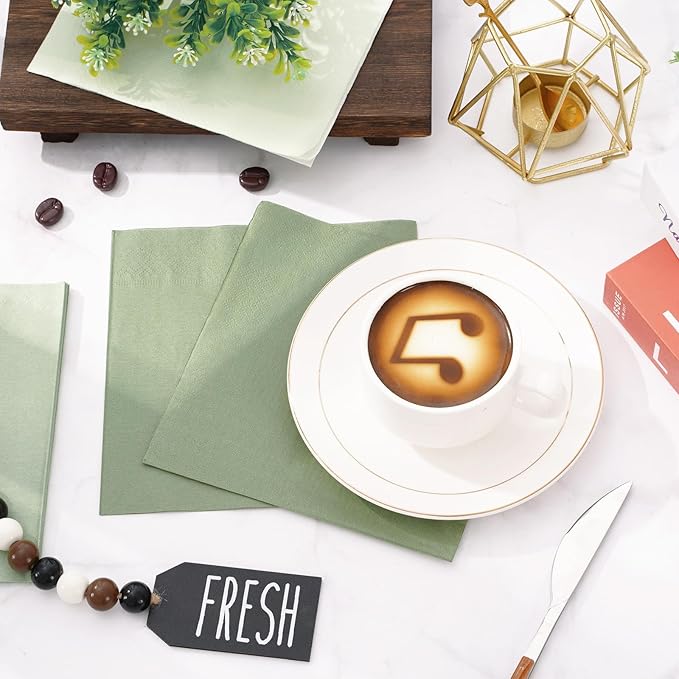 Whaline 150 Pack Sage Green Paper Napkin 3 Sage Green Colors Disposable Luncheon Napkins Dinner Napkins for Wedding Party Celebration Gathering Supplies Table Decorations