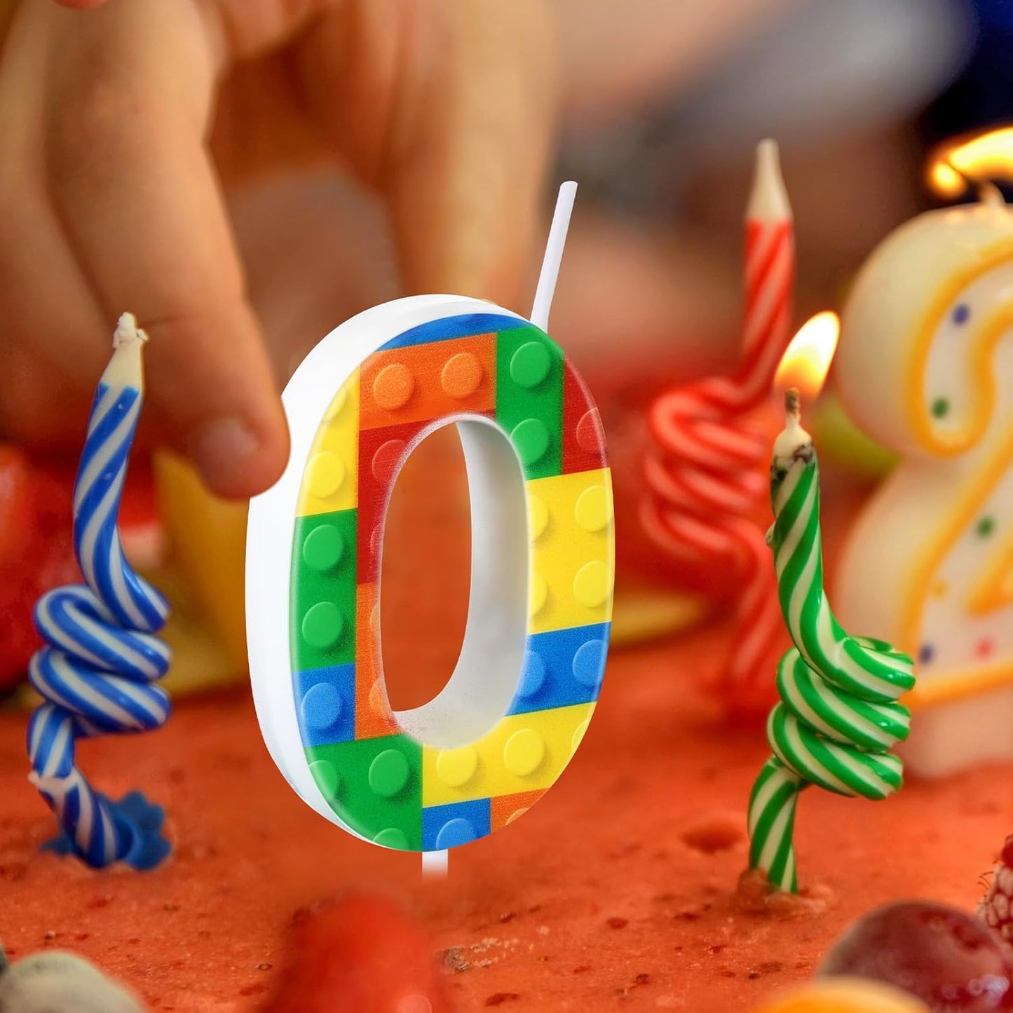 Building Block Number 0-9 Birthday Cake Candle Numeral Birthday Sparkler Candles for Building Block Cake Topper for Party Decorations Supplies(Number 0)