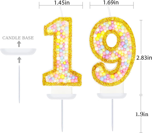 19th Birthday Candle for Cake, Colorful Macaron Numeral Candles for Boys/Girls, Birthday Party Cake Decorations, Golden Cake Topper for Birthday Party Supplies (Number 19)