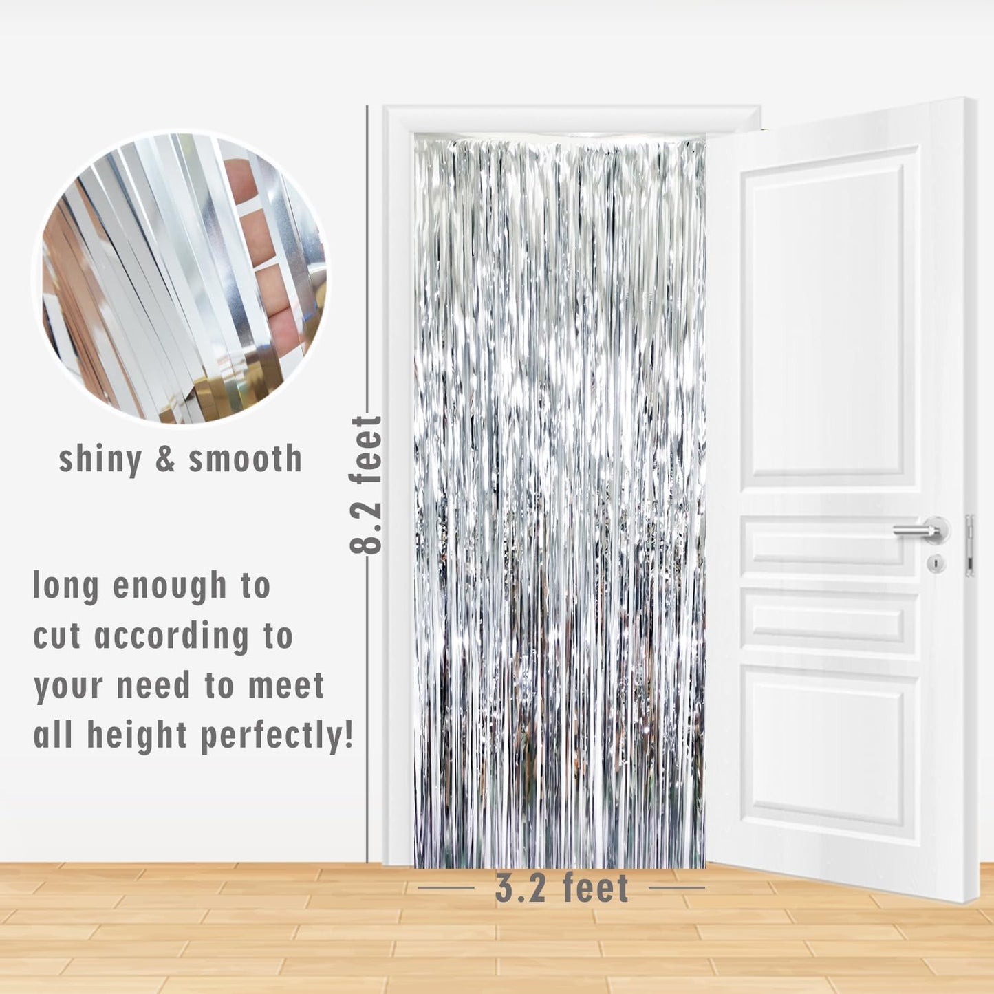 GOER 3.2 ft x 8.2 ft Metallic Tinsel Foil Fringe Curtains Party Photo Backdrop Party Streamers for Birthday,Graduation,New Year Eve Decorations Wedding Decor (Silver,1 Pack)