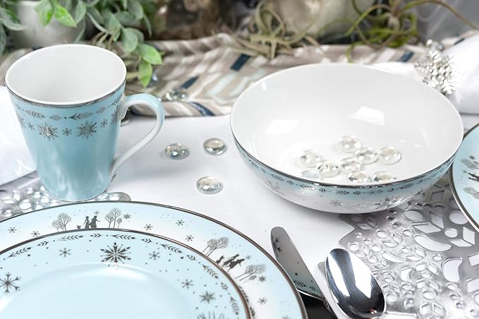 Disney Frozen 2 Anna & Elsa Themed Dinnerware Dining Set | Official Disney Collectible Ceramic Display | Includes Plates, Bowls, And Mugs | 16-Piece Set