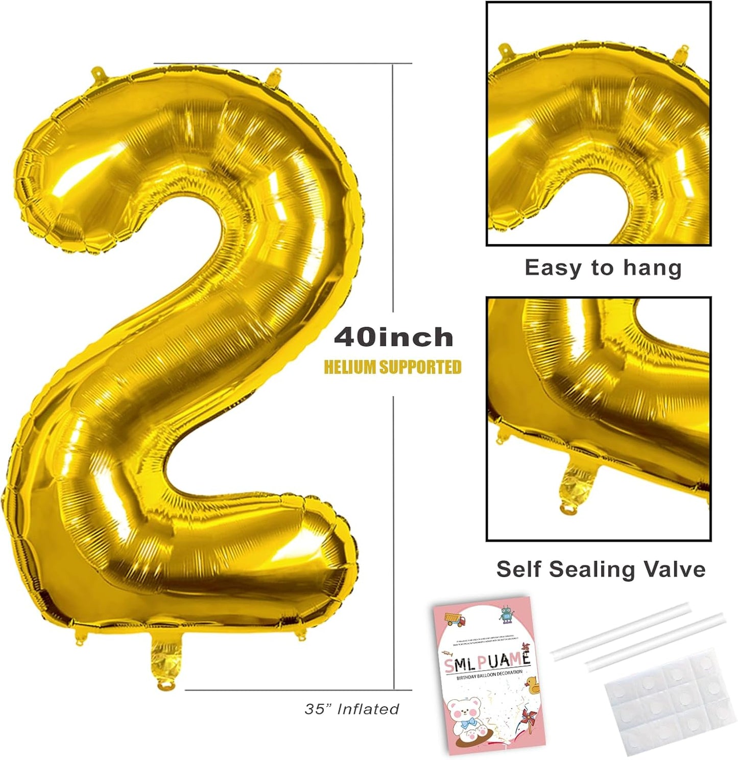 Smlpuame 40 inch Number Balloon 0-9 Gold Large Number 2 Balloons,Digital Balloons for Birthday Party Celebration Decorations Supplies, Helium Foil Number Balloons for Wedding Anniversary