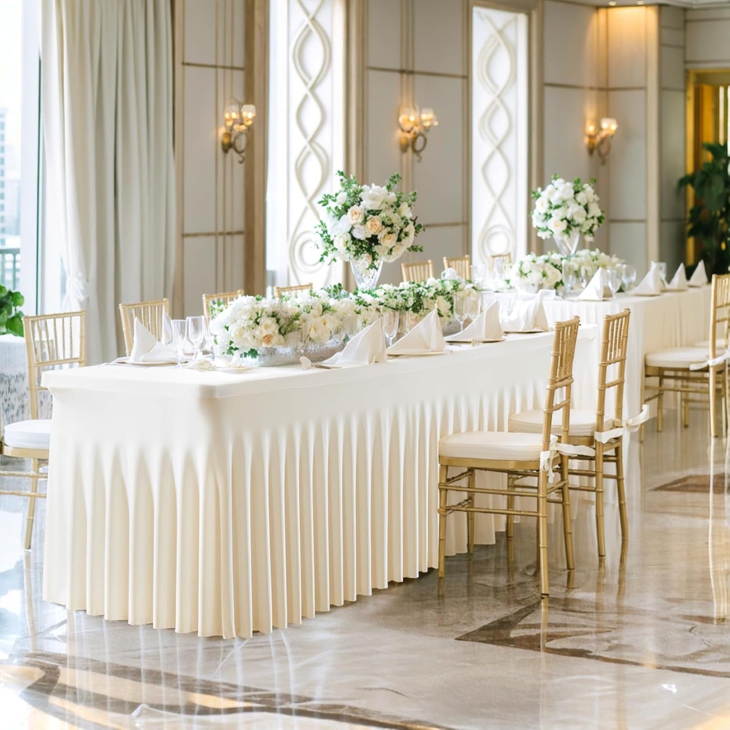 8 Pack Spandex Ivory Fitted Table Cloth for 6ft Rectangle Tables Ivory Stretch Tablecloth Table Covers Skirt Banquet Wrinkle Free Tablecloths for Parties Wedding