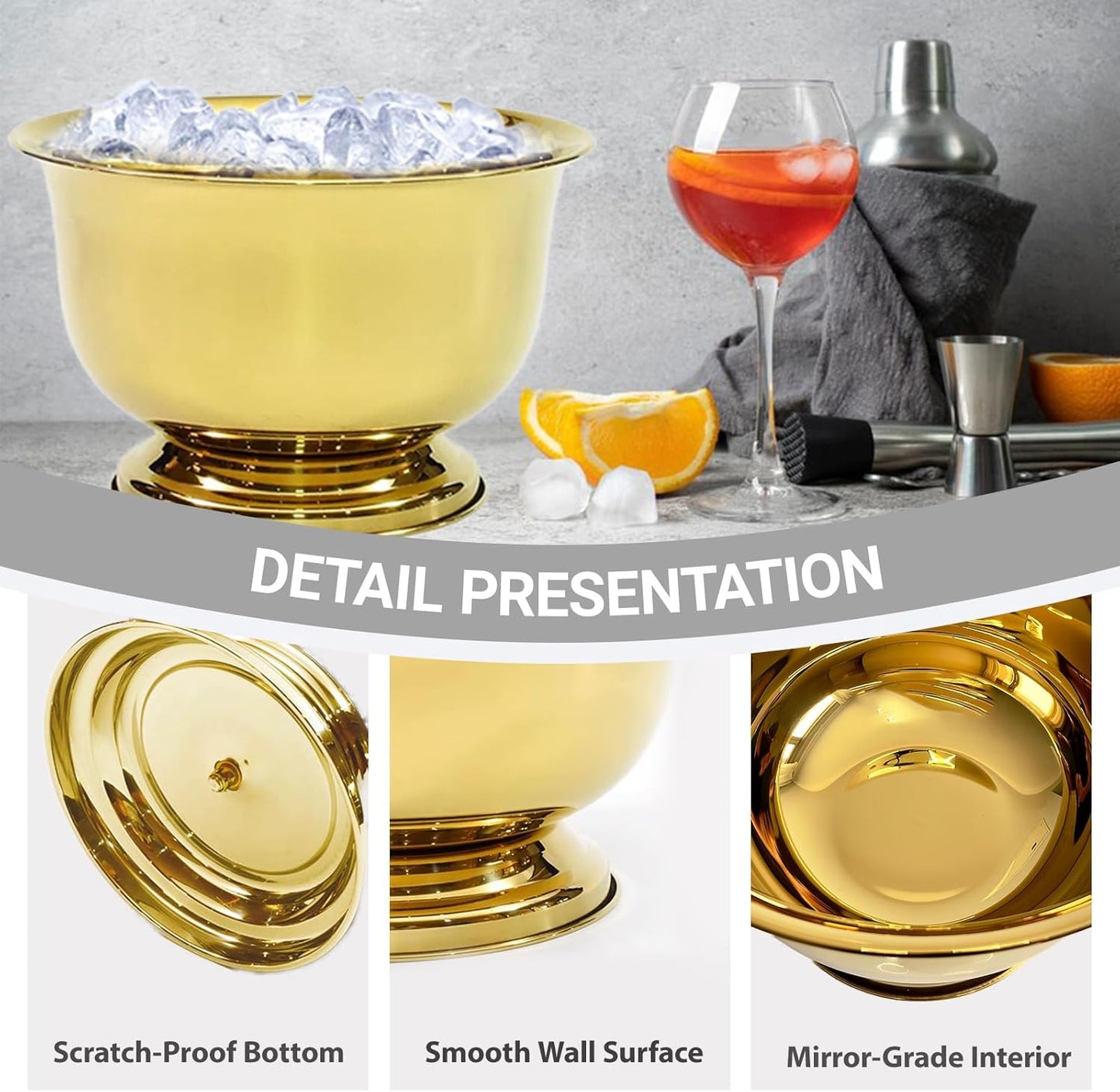 Gold Ice Bucket for Parties Stainless Steel 8L Beverage Tub Large Capacity Champagne Bucket Drink Tub Insulated Punch Bowl Drink Chiller