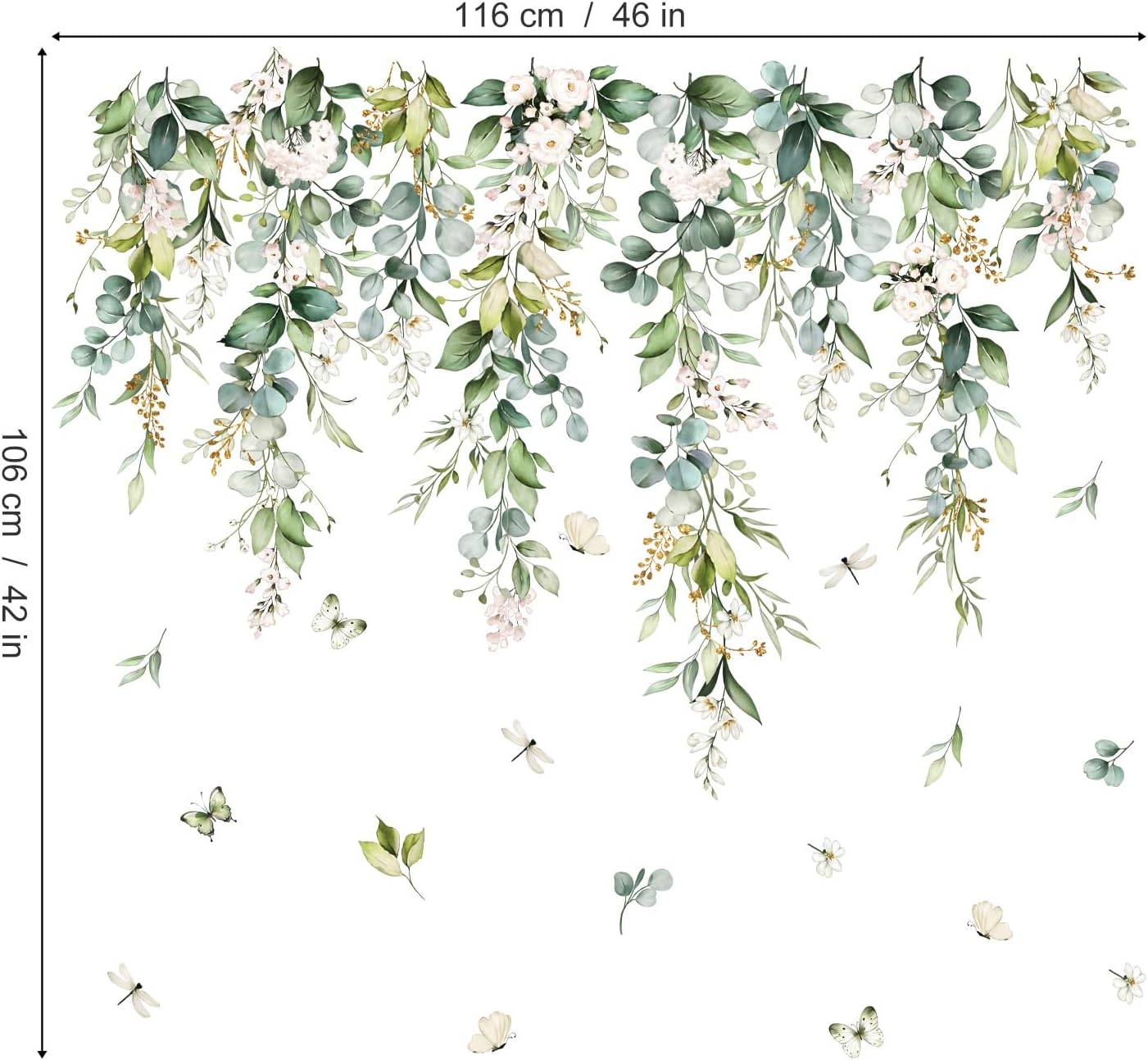 wondever Hanging Green Leaves Wall Decals Hanging Vines Plants Leaves Peel and Stick Wall Art Stickers for Bedroom Living Room TV Wall