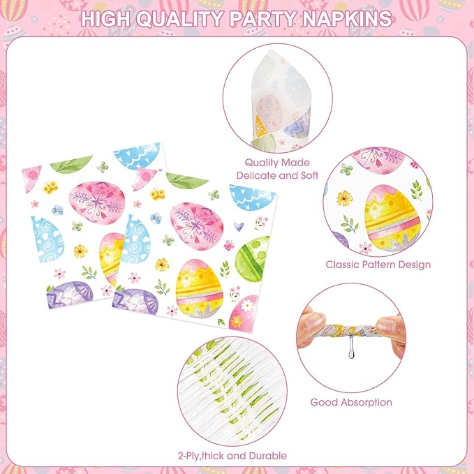 102 Pcs Easter Party Decorations Set - Spring Watercolor Eggs Paper Plates and Napkins Kit, Includes Happy Easter Banner, Plates, Napkins, Cups, Plastic Tablecloth for Easters Supplies Table Decor