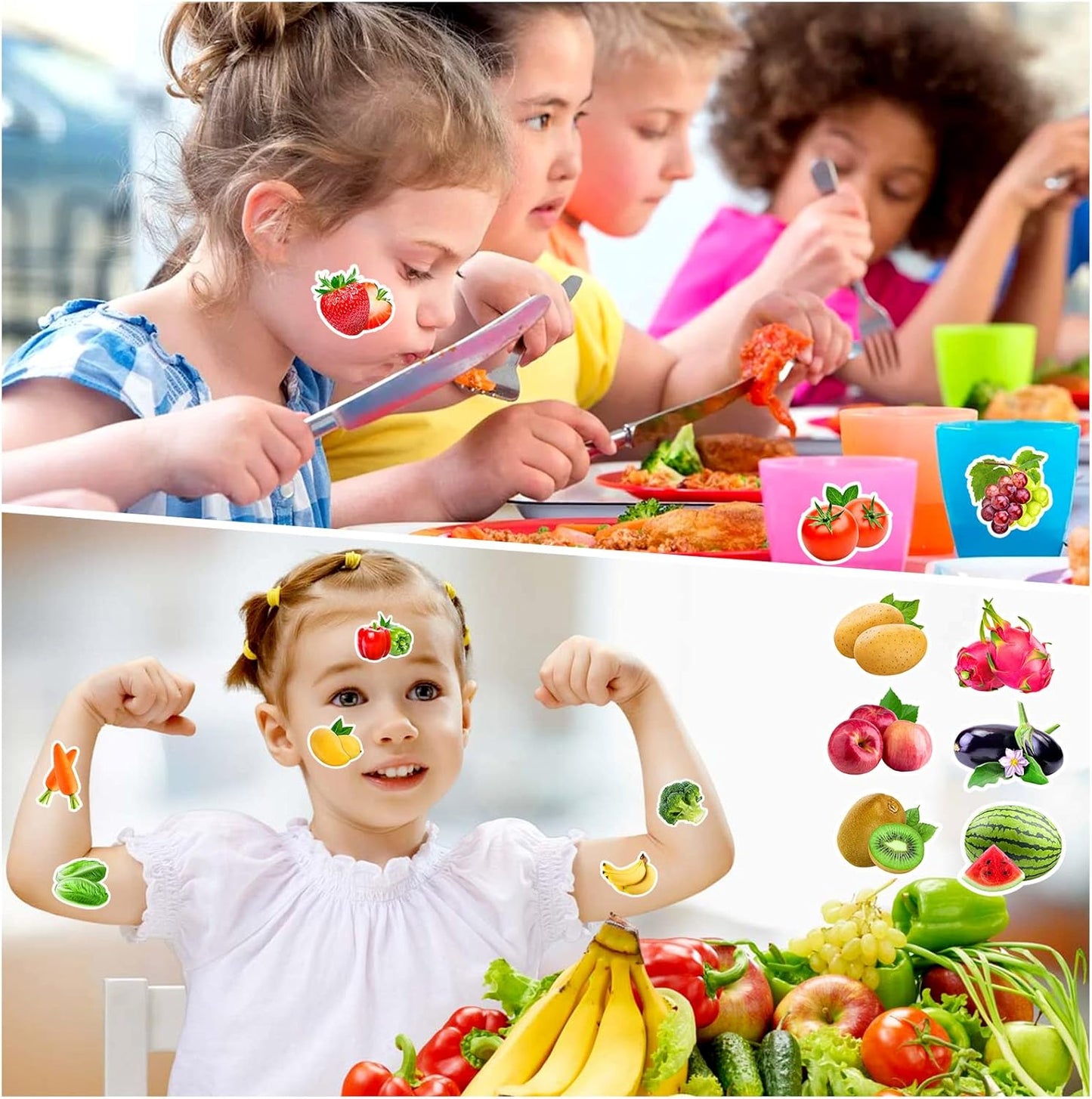 1200Pcs Fruit Vegetable Stickers, Cute 16 Styles Food Stickers for Kids, Colorful Waterproof Vegetable Sticker for Kids Teachers Classroom Rewards, Scrapbooking, DIY Crafts(2 Rolls)