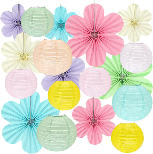 18Pcs Pastel Classroom Decor Kit, Pastel Paper Lanterns Paper Flowers Fans for Women Girls Spring Birthday Wall Baby Shower Wedding Party Rainbow Classroom Decorations