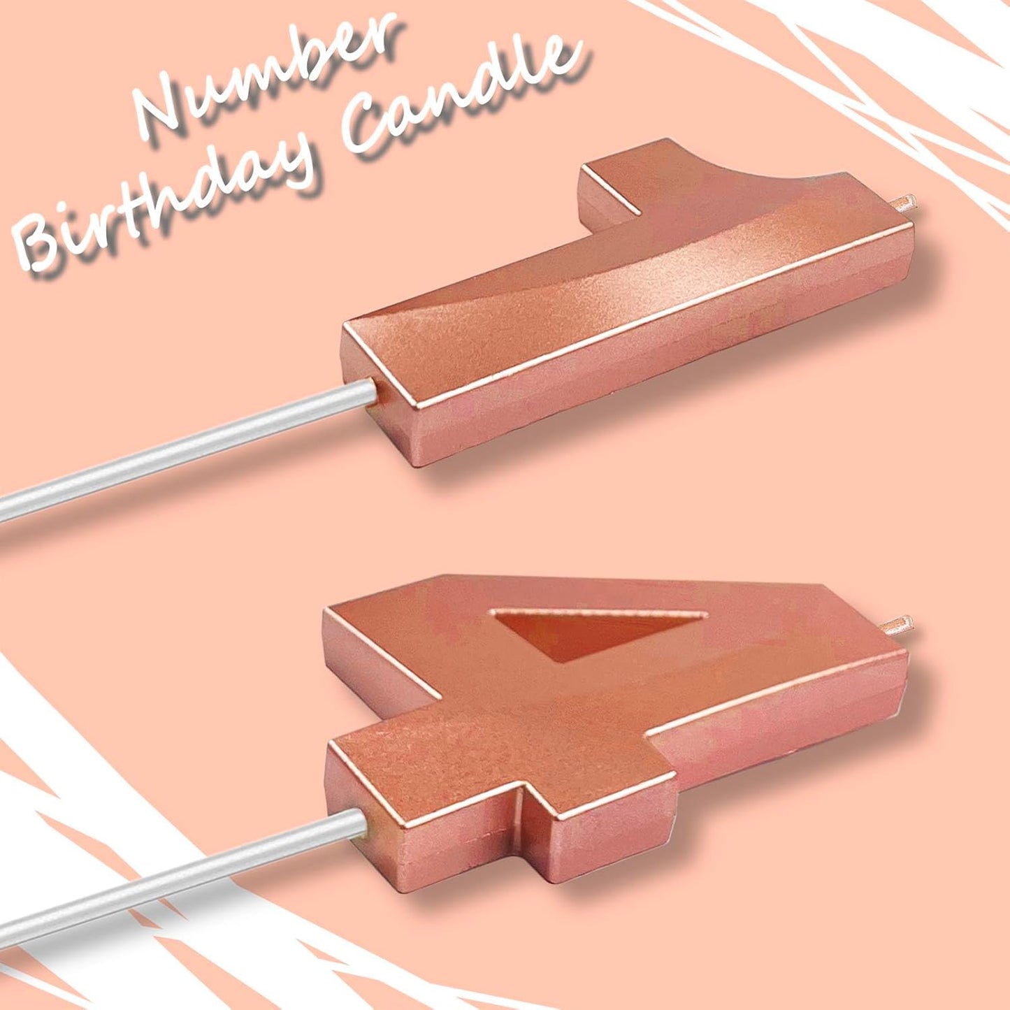 Rose Gold Number 14 Candles, 3D Diamond 2.76 Inch Cake Topper Birthday Candles for Wedding Anniversary Cake Decorations, Happy Birthday Party Decorations