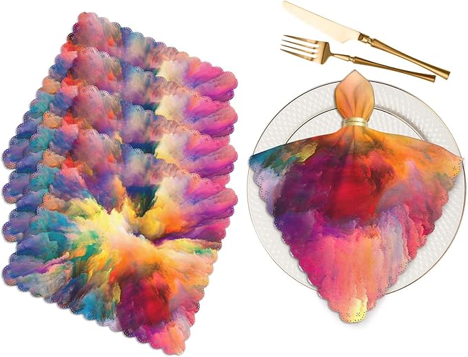 Yibeas Color Explosion Series Cloth Napkins Dinner Table Napkins Imagination, Creativity and Art Washable Reusable Napkins Set of 4 Home Holiday Party Wedding 18 x 18 inch