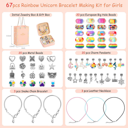 Charm Bracelet Making Kit for Girls 3-12, Kids Jewelry Making Kit 66Pcs Jewelry Kits for Girls Ages 8-12 Jewelry Maker Craft Necklace Birthday Christmas Gifts with Initial Jewelry Organizer Box - S