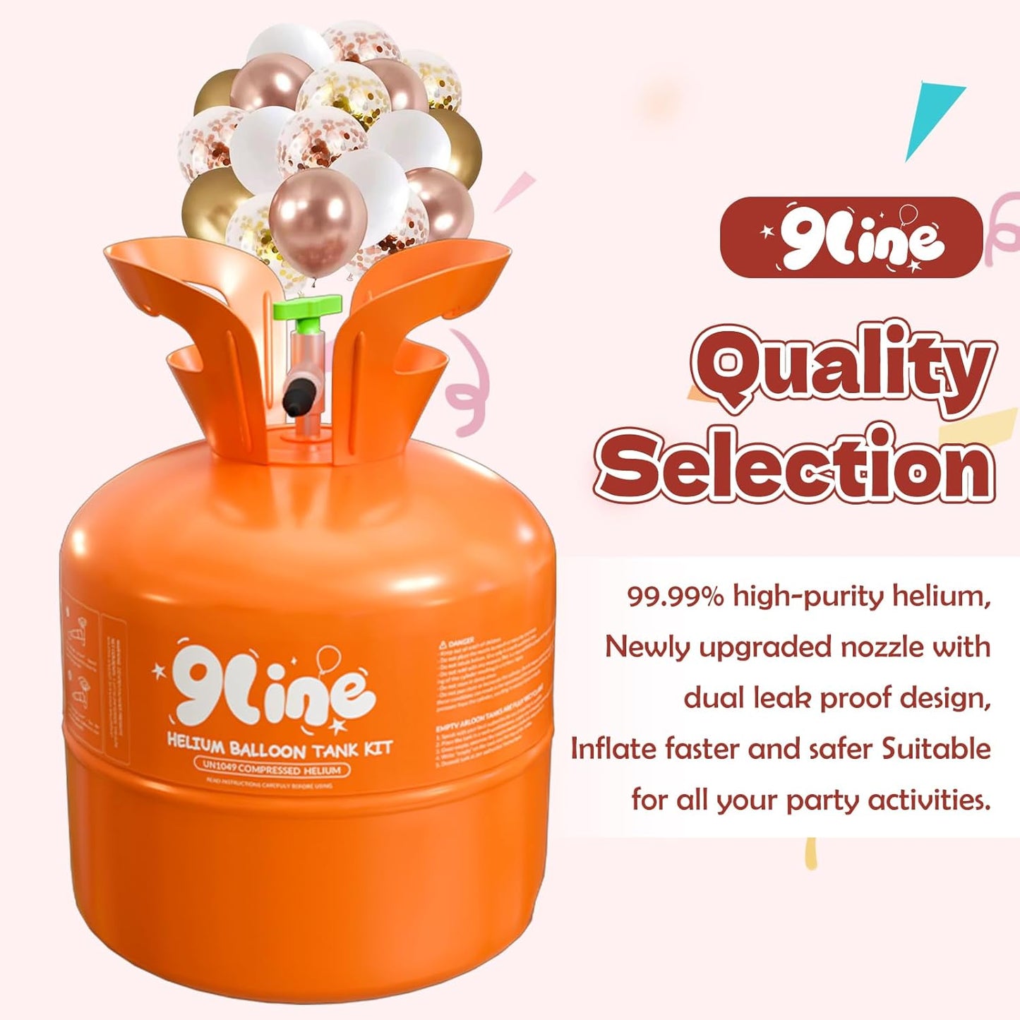 Helium Tank For Balloons At Home，Disposable Helium Tank 13L，50 12-Inch Rose&Gold Latex Balloons, 15 Foil Balloons, 1 5.9X3.6Ft Backdrop, 8 Accessory Tools