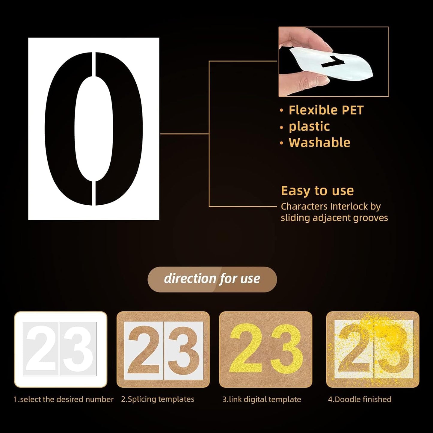 17 Inch Large Number Stencils - Reusable Plastic Digital Stencils for Cake, Address, Painting