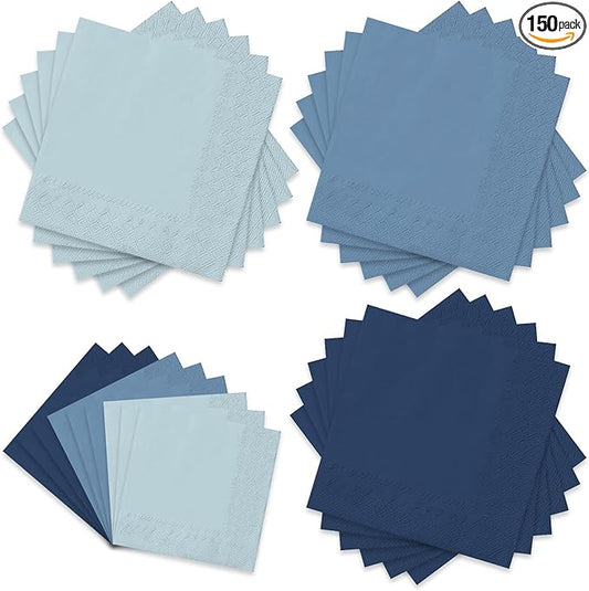 Whaline 150Pcs Dusty Blue Paper Napkins 3 Colors Dinner Napkins Blue Disposable Luncheon Napkins for Party Celebration Gathering Supplies Table Decor
