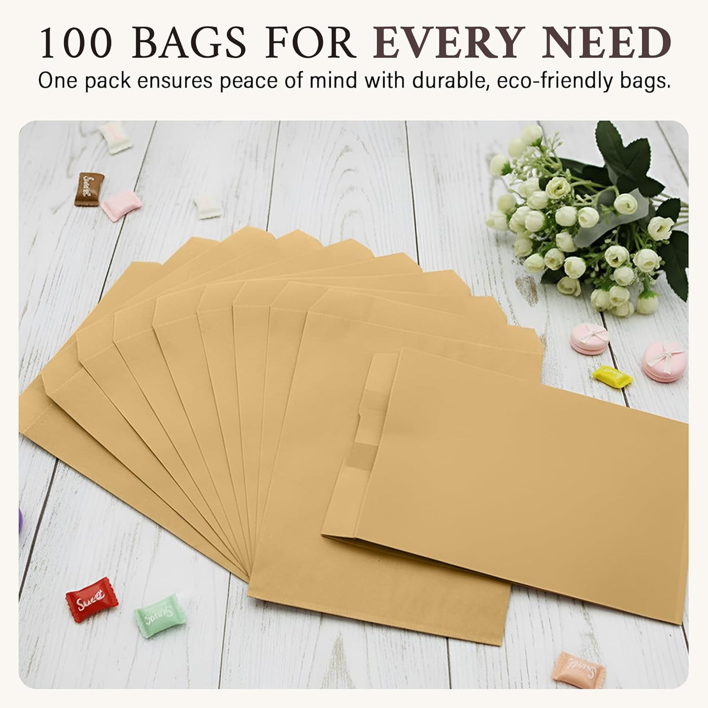 RJ Displays-100 Pack Brown Kraft Paper Merchandise Tote Bags Shopping Sales for Magazine, Books, Party Favor Bag T-Shirt (Brown, 8.5" x 11")