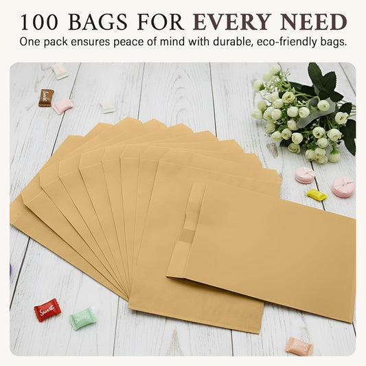 RJ Displays-100 Pack Brown Kraft Paper Merchandise Tote Bags Shopping Sales for Magazine, Books, Party Favor Bag T-Shirt (Brown, 8.5" x 11")