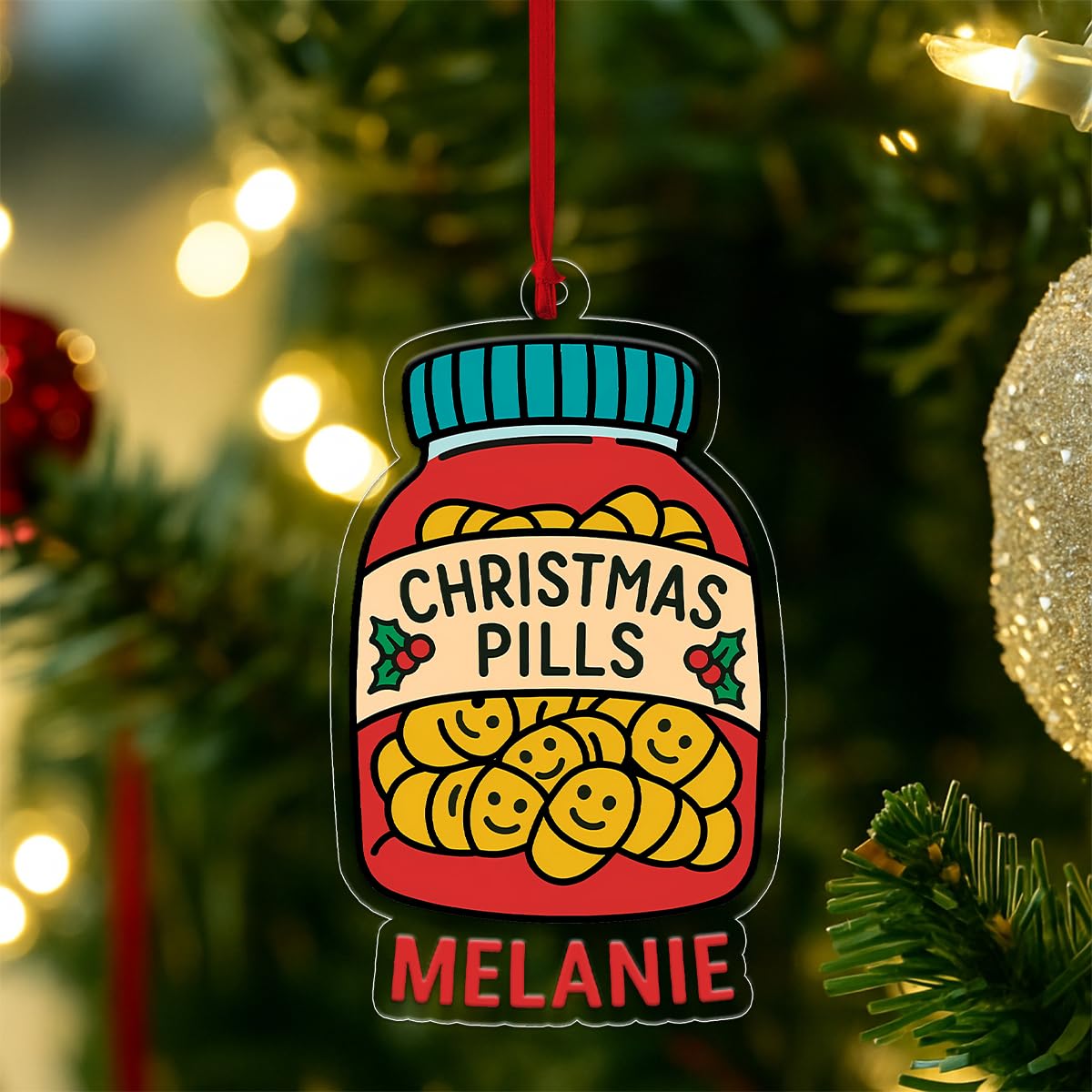 Personalized Happy Christmas Pill Ornament, Custom Funny Christmas Ornament, Humor Gag Gift, Medicine Decor Acrylic Ornament – Personalized Christmas Tree Decoration, Custom