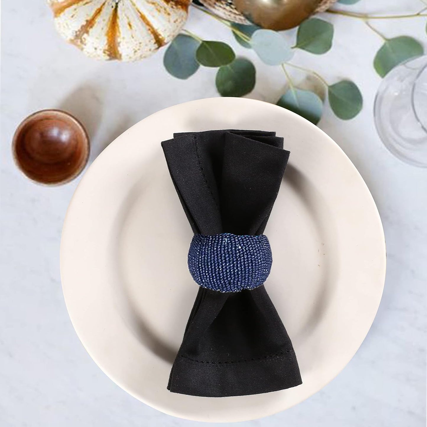 Goroly Home Beaded Napkin Rings Set of 4, Vintage Beads Napkin Holders for Wedding Party Table Decor, Christmas Decorations, Thanksgiving Decorations (Navy)